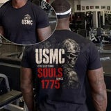 USMC 1775 Skull Print T-Shirt – Marine Corps Birthday Graphic Tee, Classic US Marine Vet Pride Unisex Cotton Shirt