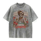 I Asked Myself If I'm Okay Skeleton T-Shirt – Funny Dark Humor Graphic Tee, Vintage Washed Lightweight Cotton Mental Health Unisex Top