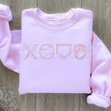 Baseball XOXO Icons Embroidered Sweatshirt – Cute Game Day Sports Crewneck