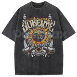 Sunland Oversized Sun Pattern T-Shirt – Acid Washed Unisex Celestial Graphic Tee, Lightweight Retro Cotton Streetwear Top