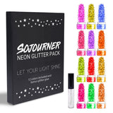12 pack Neon Glitter + 1 glitter glue Chunky Cosmetic Holographic Glitter | Body, Face & Hair Safe
