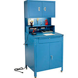 Global Industrial Cabinet Shop Desk W/ Pegboard & Upper Cabinet 34-1/2W X 30D Blue