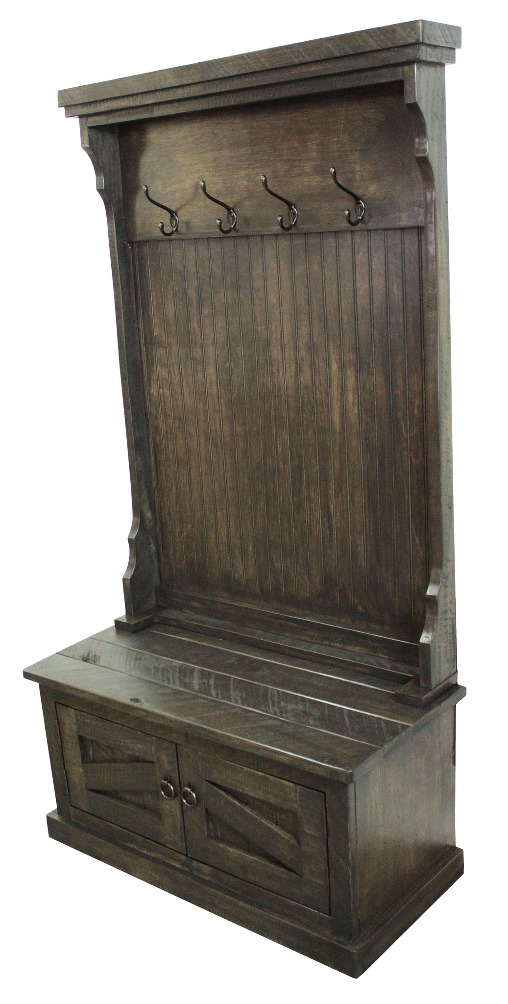 Rustic Hall Tree Top & Plain Base In Rustic Driftwood