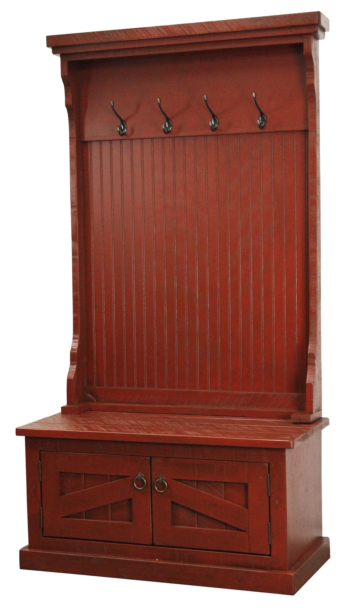 Rustic Hall Tree Top & Plain Base In Rustic Red