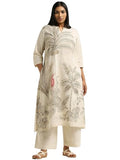 Gosriki Women'S Cotton Blend Straight Printed Kurta With Pant (Nenisha Cream-Gs_S_Cream_Small),Cream,,B0D5VK8G4B
