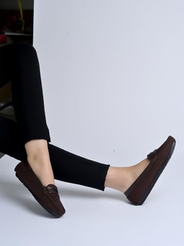 Shoetopia Upper Suede Detailed Brown Loafers For Women & Girls /Eu38,Brown,5,B0FF35RSJB