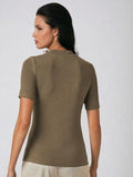 KOTTY Women's Slim Fit Half Sleeve Ribbed T-Shirt(Brown_M),Honey Brown