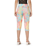 OM SAI LATEST CREATION Women's Tie-Dye Calf Length Capri Cropped Leggings Cotton Lycra Fabric Slim Fit 3/4th | Pants (Grey_L) (Small Yellow),Yellow