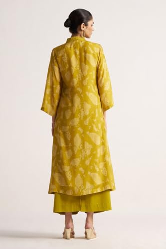 Gosriki Women'S Rayon Blend Anarkali Printed Kurta With Palazzo (Sepia Mustard-Gs_S_Yellow_Small),Yellow,,B0DJWGF9WR