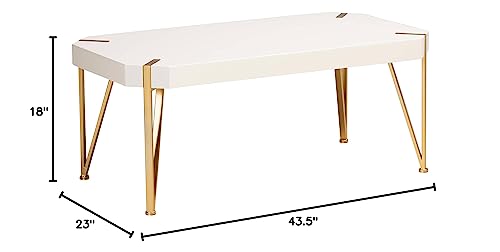 Baxton Studio Kassa Contemporary Glam And Luxe Brushed Gold Metal And White Finished Wood Coffee Table