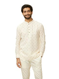 Manyavar Printed Casual Full Sleeves Short Kurta For Men - (Beige, Large)