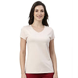 Enamor Essentials Womens Short Sleeve V Neck Slim Fit Breathable Stretch Cotton Tee - E067,Rose Water