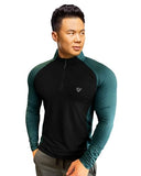 Eyebogler Men High Neck Colourblocked Full Sleeve Regualr Fit T-Shirt,Moss Green-BlackApparel,XL
