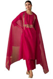 Anni Designer Women'S Rayon Blend Embroidered Straight Kurta With Pant & Dupatta (Pipariya Pink_Xxl_Pink_Xx-Large),Pink,2XL