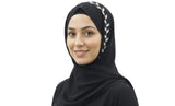 Beige Hijab Scarf With Pearl Embellishments, Lightweight Chiffon, WomenS Headscarf (Black)