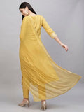 Anni Designer Women'S Cotton Blend Straight Printed Kurta With Pant & Dupatta (Anahi Mustard_L_Mustard_Large),Mustard,L,Cotton Blend,Anahi Mustard_1516,