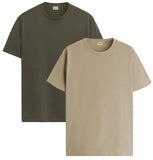 ADRO T Shirts Pack of 2 Mens Tshirts Cotton T Shirts for Men Tshirt T-Shirts Combo T Shirts Tshirts for Men Plain Solid Tshirts Olive Beige Tshirt for Men RCM2-PLN-OL-BE-S,Olive,Beige