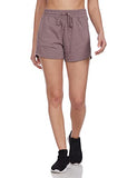 Enamor Essentials Women's Relaxed Fit Mid Rise 100% Cotton Mid-Thigh Length Shorts With Adjustable Waistband & Pockets - E078(E078-Umber Brown Melange-S),Umber Brown Melange