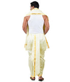 Prakasam Cotton Mens Asha (Polyester Blended) Cream Colour Panjakejam (Ready To Wear) Dhoti & Towel Set With Pocket (50K)