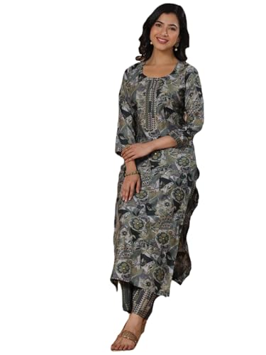 Anni Designer Women'S Rayon Blend Straight Printed Kurta With Palazzo (Kanjirang Green-Nw_L_Green_Large),Green,L