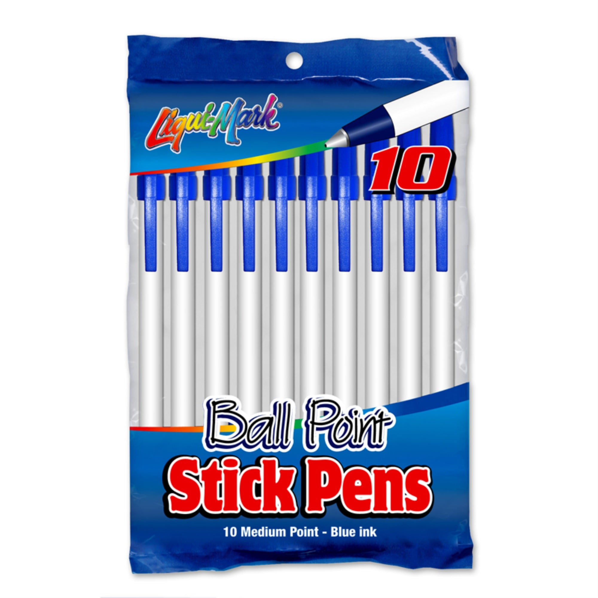 10Pk Medium Point Stick Pens - Black