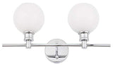 Living District Collier Industrial Mid-Century Modern 2 Light Entryway And Bathroom Wall Sconce In Chrome And Frosted White Glas