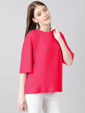 Kotty Women'S Cotton Blend Solid Oversized T-Shirts,Rani PinkApparel,L