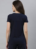 Enamor Essentials Women's Short Sleeve Crew Neck Slim Fit Breathable Stretch Cotton Tee With Graphic - E147(E147-Navy/Mandala Graphic-S),Navy/Mandala Graphic