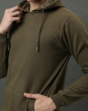 Adro Men'S Cotton Neck Hooded Sweatshirt (H24-Pln-Ol_Olive