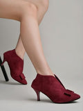 Shoetopia Women'S Cherrysuede Ankle Boot Heels Pointed Toe With Bow Detail Stylish & Comfortable Shoes Eu41,Cherry,8,B0CXJ2WSNL
