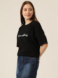 Kotty Women'S Cotton Blend Black Printed Oversized T-Shirts,Dark BlackApparel,XL