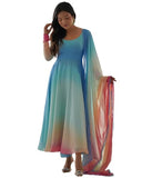 Gosriki Women'S Georgette Anarkali Solid Kurta With Pant & Dupatta (Sade Sky-Gs_S_Sky Blue_Small),Sky Blue,,B0DZ2W14TX