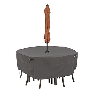 Classic Accessories Ravenna Water-Resistant 60 Inch Round Patio Table & Chair Set Cover With Umbrella Hole Outdoor Table And Cha