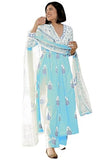 Gosriki Women'S Rayon Blend Anarkali Printed Kurta With Pant & Dupatta (Renu Sky Blue-Vks01-Gs_Xxl_Sky Blue_Xx-Large),Sky Blue,2,B0DC6LC6WM