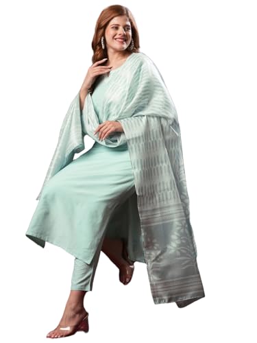 Gosriki Women'S Rayon Blend Solid Straight Kurta With Pant & Dupatta (Pragya See Green-Vks01-Gs_M_See Green_Medium),See Green,,B0D9YVF46S