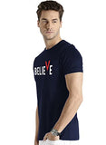 Adro Men'S Believe Design Printed T-Shirt (M, Navy Blue)