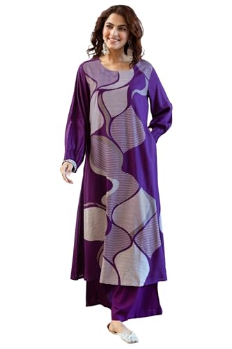 Gosriki Women'S Rayon Blend Straight Printed Kurta With Palazzo (Dakshayini Begani-Vks01-Gs_M_Begani_Medium),Begani,,B0DKX7G5GY