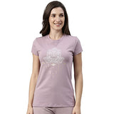 Enamor Essentials Women'S Short Sleeve Crew Neck Slim Fit Breathable Stretch Cotton Tee With Graphic - E147(E147-Mauve Pink / Ha