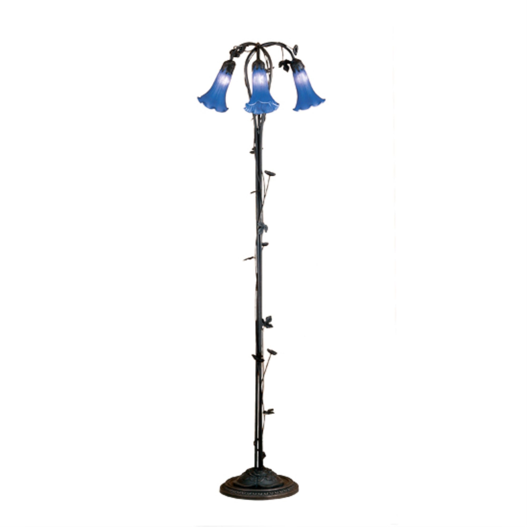 59H Blue Pond Lily 3 Lt Floor Lamp