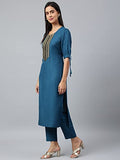 Gosriki Women'S Cotton Blend Printed Straight Kurta With Pant (Mikini Blue_New_S-Go_Blue_Small),Blue,,B0B4FXTBKQ