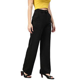 Kotty Womens High Rise Viscose Rayon Straight Fit Solid Trousers,Sable BlackApparel,34