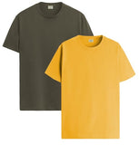 ADRO T Shirts Pack of 2 Mens Tshirts Cotton T Shirts for Men Tshirt T-Shirts Combo T Shirts Tshirts for Men Plain Solid Tshirts Olive Mustard Tshirt for Men RCM2-PLN-OL-MU-XL,Olive,Mustard