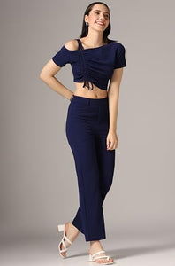 Toplot Co Ord Set For Women Solid Top And Bottom (Top-Pant-5138-Navy-L) Blue,Blue,,B0CGNP1QW9