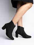 Shoetopai Women'S Black Ankle Boots Faux Suede Block Heel Booties With Side Zip Closure Stylish & Comfortable For Fall/Winter Eu37,Black,4,B0BSC4K2ZZ