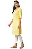 Aurelia Women'S Cotton Regular Yellow Floral Printed V-Neck Kurta (23Fea13899-506697 Yellow M