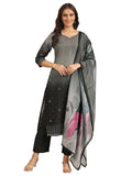 Libas Womens Embellished Muslin Straight Kurta With Trousers And Dupatta