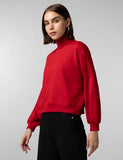 Fyltr Women'S Drop Shoulder Boxy Fit Sweatshirt With Turtle Neck & Balloon Sleeve,Scarlet Ember,Scarlet Ember,2Xl