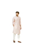 See Designs Men Full Sleeve Pink And Gold Chanderi Silk Sequins Mandarin Collar Side Slit Kurta - Sd2Kt_2421Xl