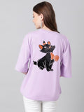 Kotty Women'S Printed, Typography Round Neck Cotton Blend Oversize T-Shirt(Purple,Xl)