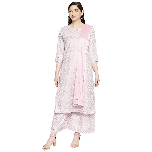 Anni Designer Women'S Cotton Straight Kurta With Palazzo & Dupatta (Doli Pink_Gsk_L_Pink_Large),Pink,L